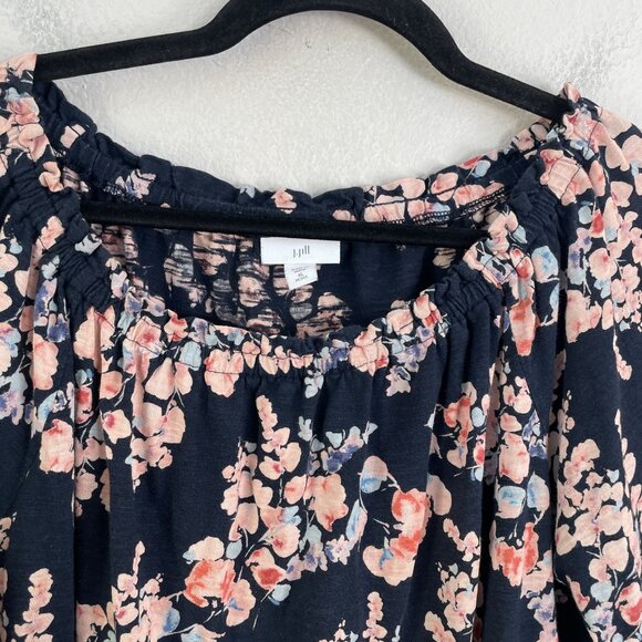 J Jill Womens XL Petite Navy Floral Off Shoulder Top 3/4 Sleeve Blouse Shirt - Picture 7 of 9
